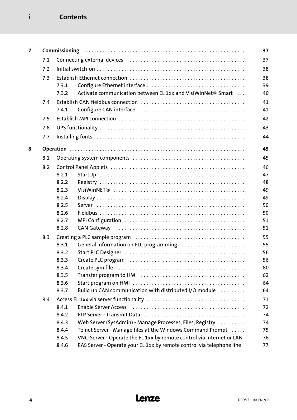 Contents i | Lenze HMI for visualisation / with control technology User Manual | Page 4 / 96