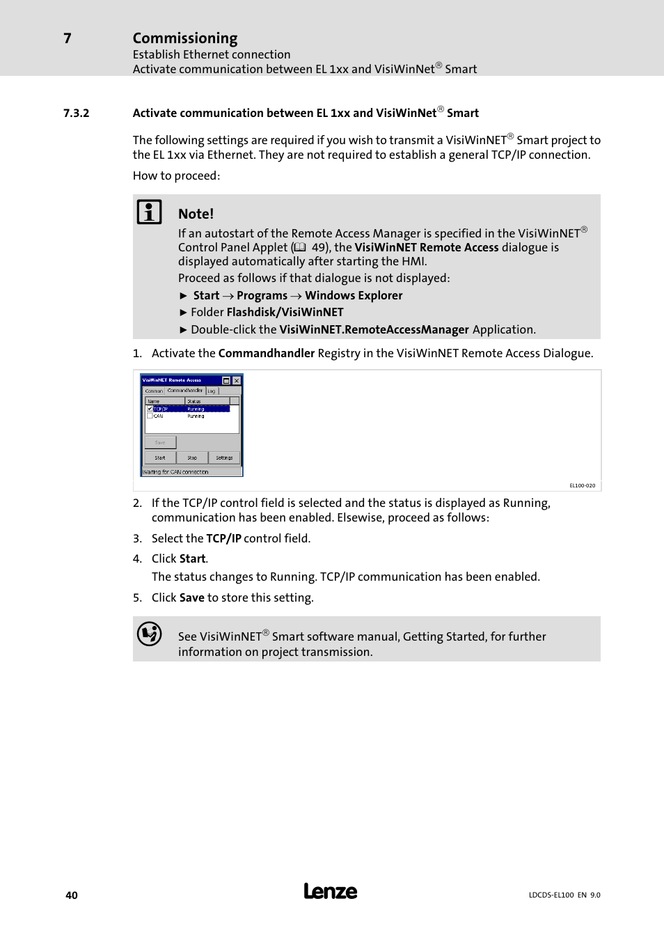 Â smart, Commissioning | Lenze HMI for visualisation / with control technology User Manual | Page 40 / 96