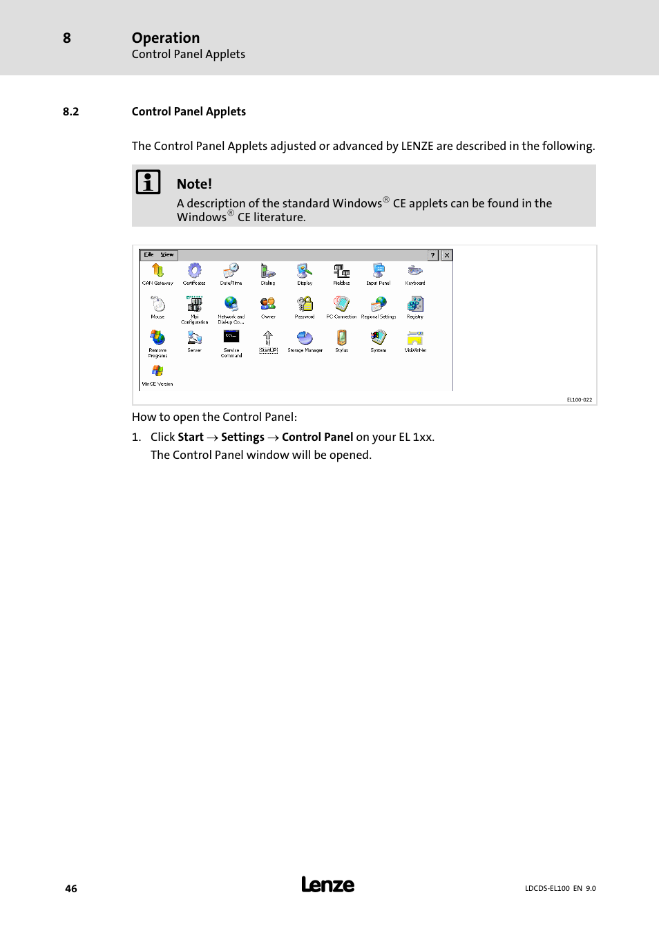 Control panel applets | Lenze HMI for visualisation / with control technology User Manual | Page 46 / 96