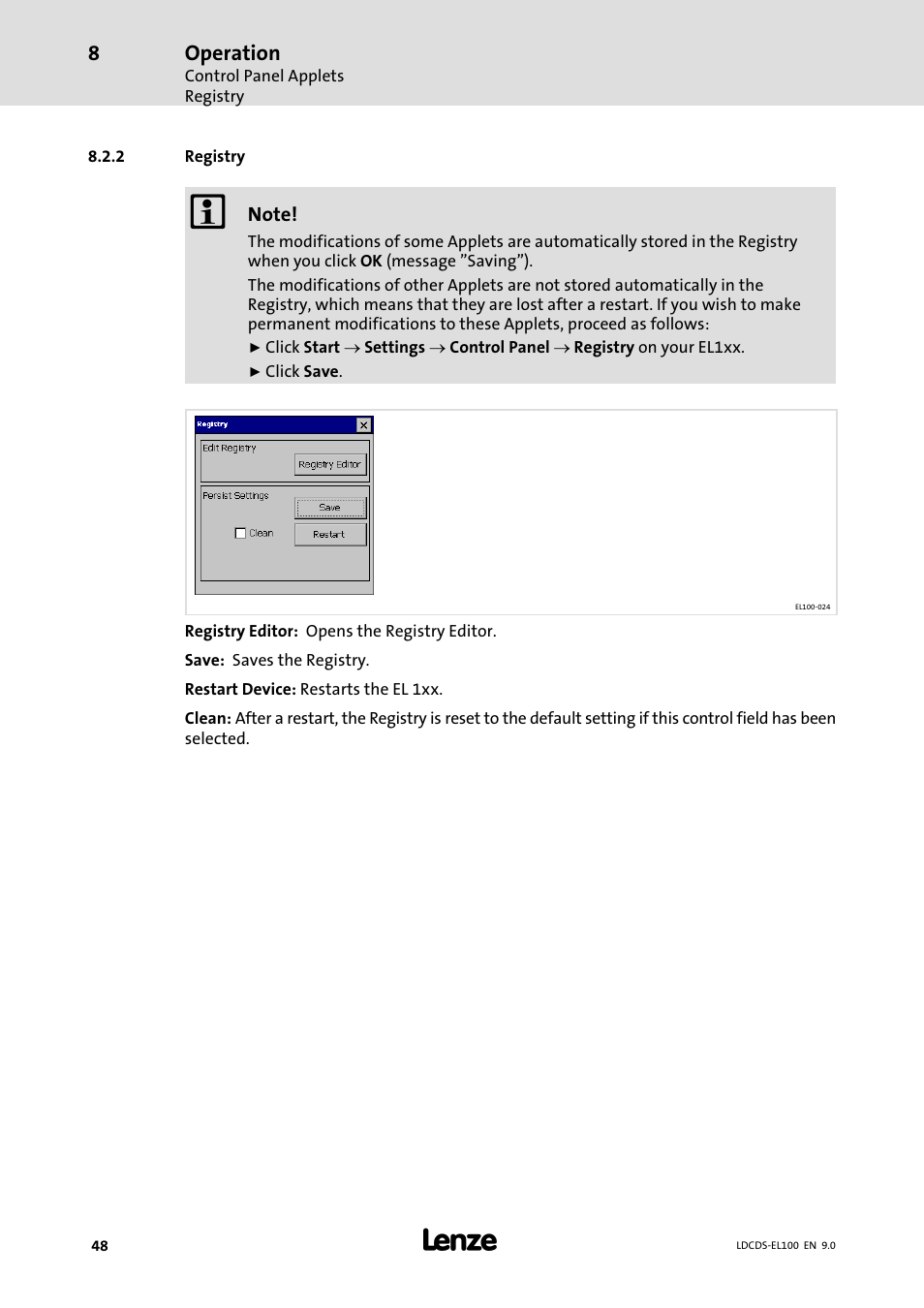 Registry | Lenze HMI for visualisation / with control technology User Manual | Page 48 / 96