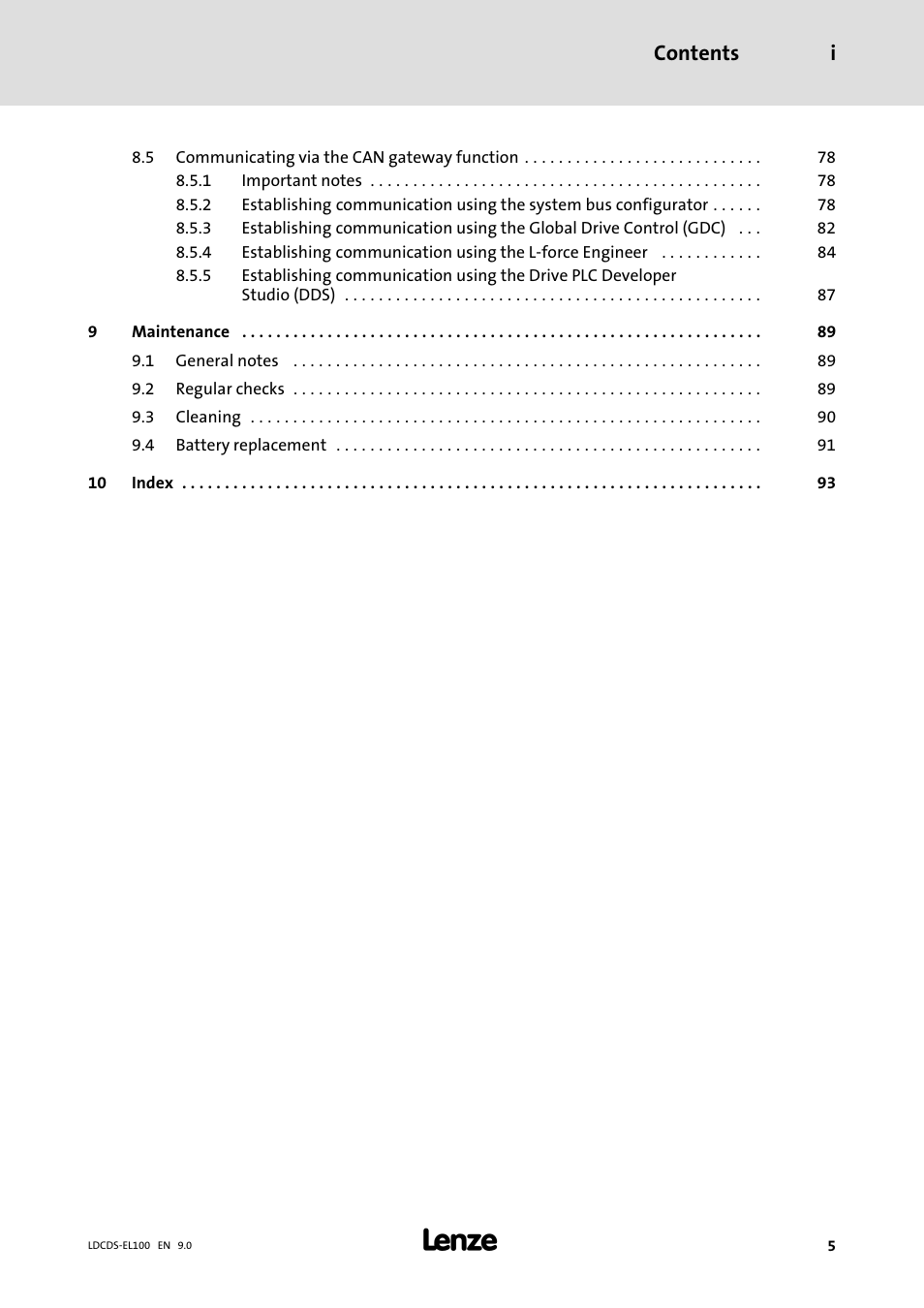 Contents i | Lenze HMI for visualisation / with control technology User Manual | Page 5 / 96