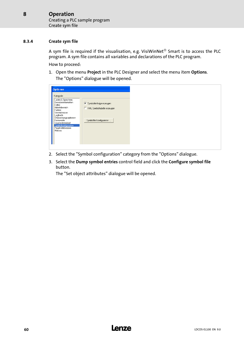 Create sym file | Lenze HMI for visualisation / with control technology User Manual | Page 60 / 96
