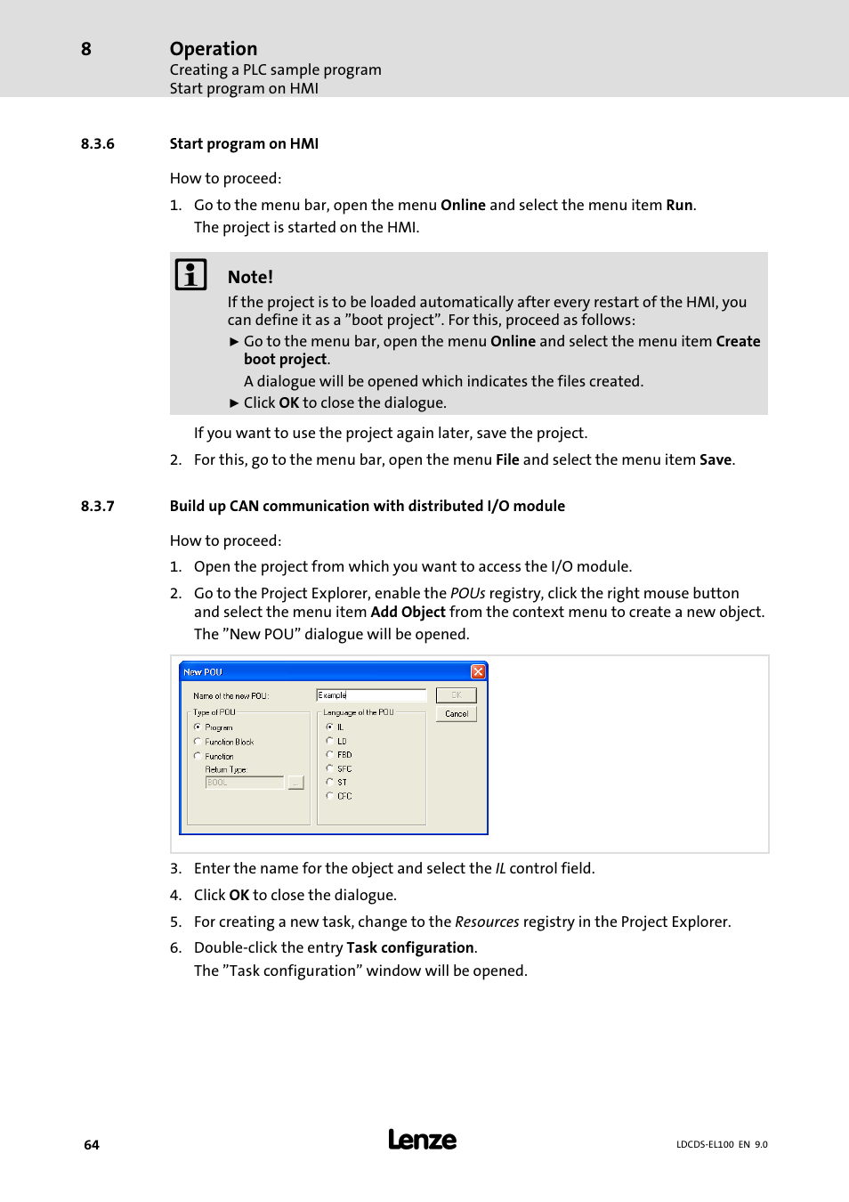 Start program on hmi | Lenze HMI for visualisation / with control technology User Manual | Page 64 / 96