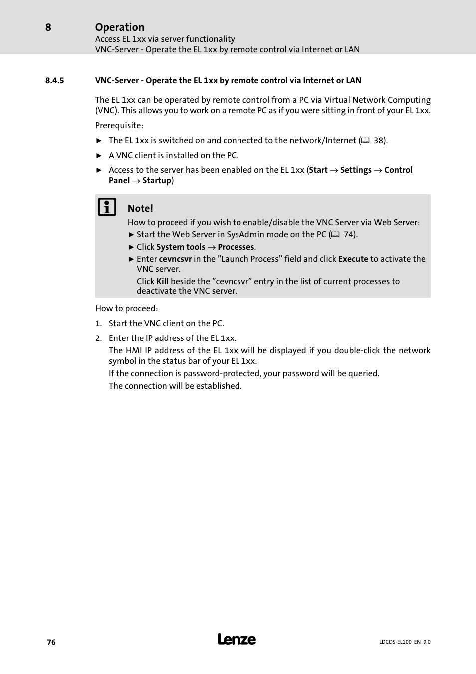 Operation | Lenze HMI for visualisation / with control technology User Manual | Page 76 / 96