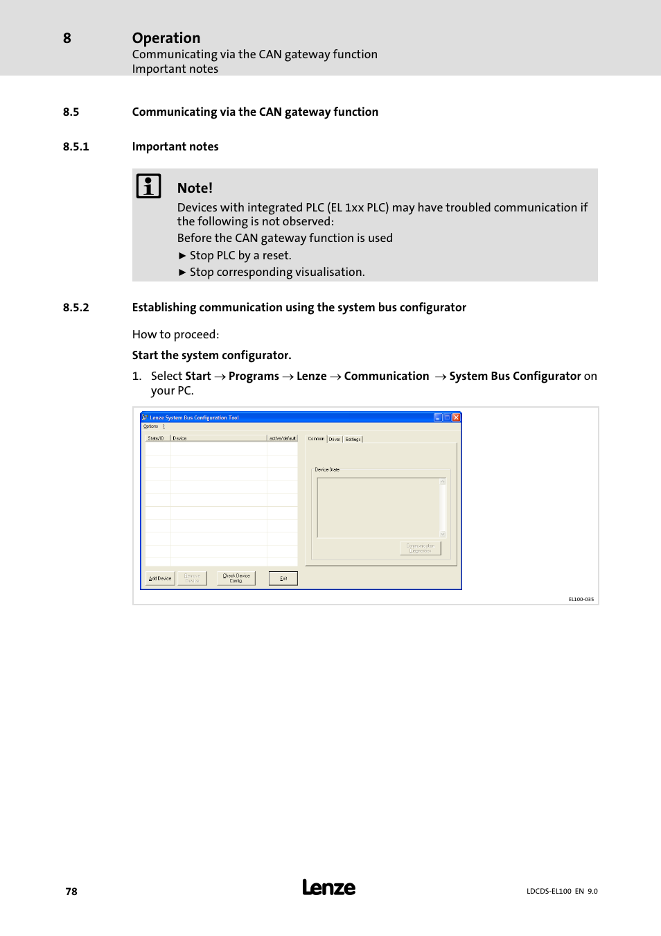 Communicating via the can gateway function, Important notes | Lenze HMI for visualisation / with control technology User Manual | Page 78 / 96