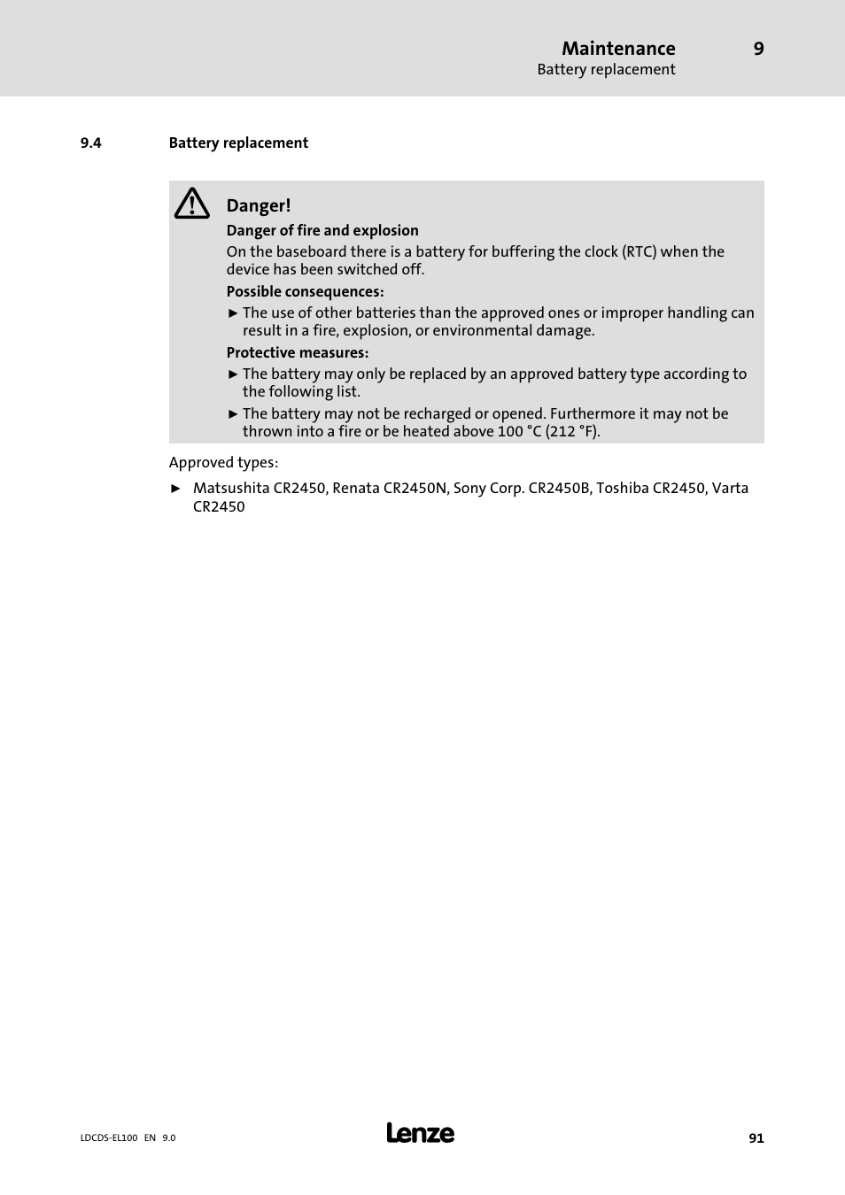 Battery replacement | Lenze HMI for visualisation / with control technology User Manual | Page 91 / 96