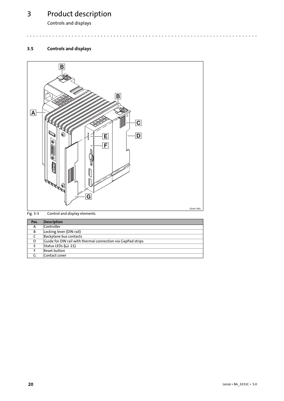 5 controls and displays, Controls and displays, Product description | Lenze Controller 3200 C Operating Instructions User Manual | Page 20 / 40