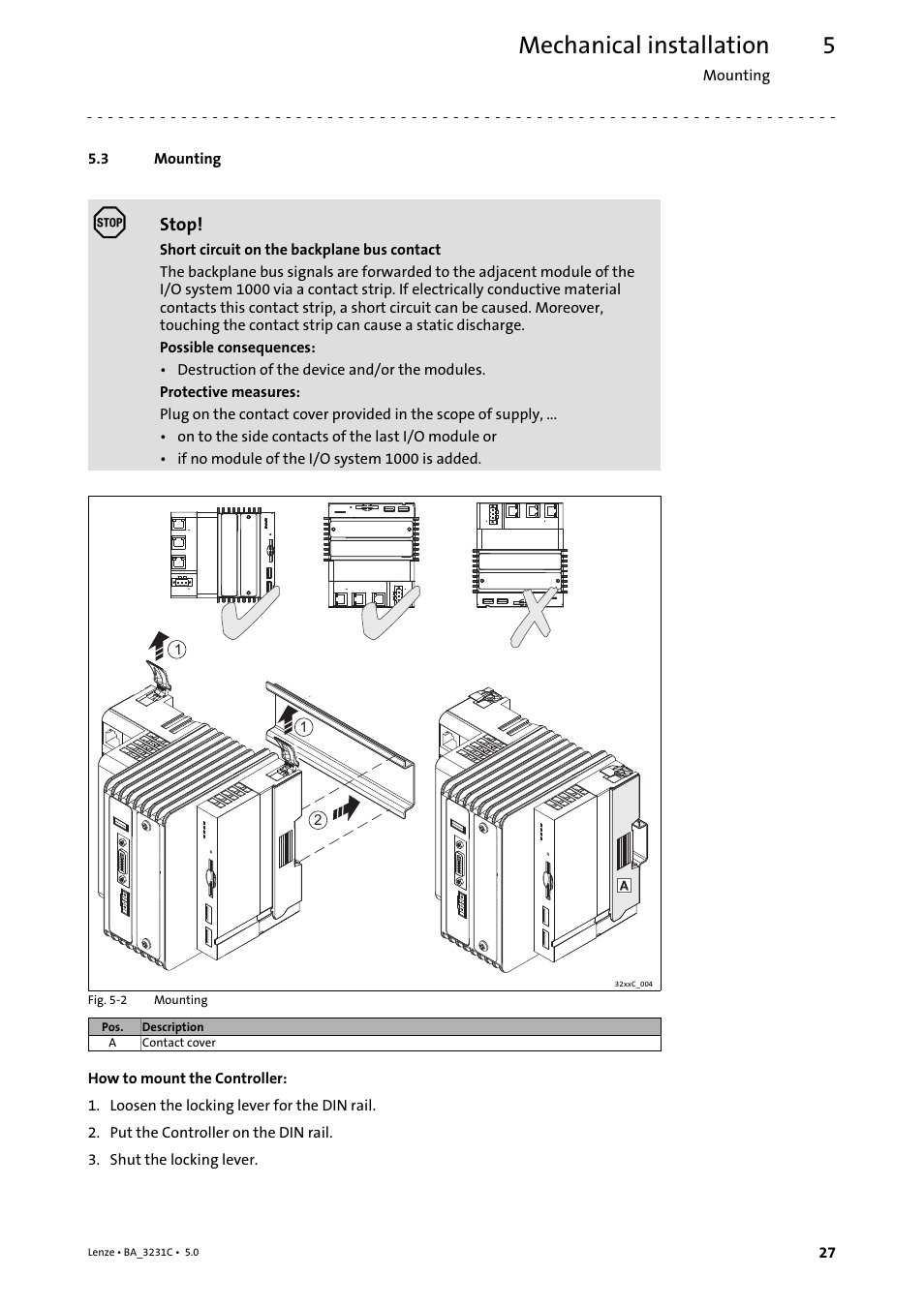 3 mounting, Mounting, Mechanical installation | Lenze Controller 3200 C Operating Instructions User Manual | Page 27 / 40