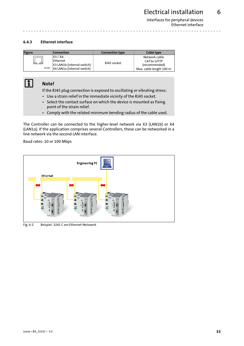 3 ethernet interface, Ethernet interface, Electrical installation | Lenze Controller 3200 C Operating Instructions User Manual | Page 33 / 40