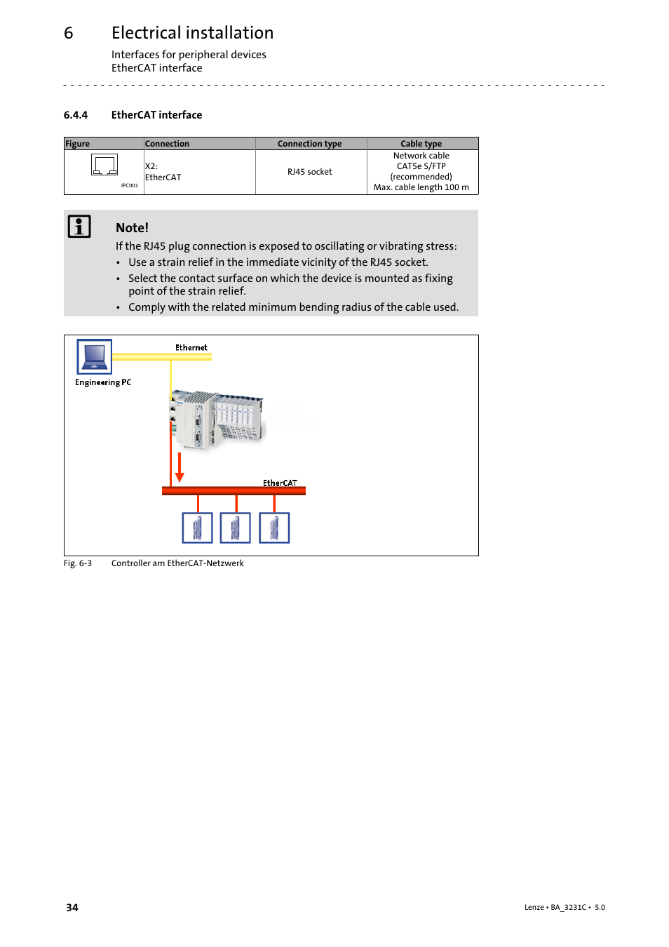 4 ethercat interface, Ethercat interface, Electrical installation | Lenze Controller 3200 C Operating Instructions User Manual | Page 34 / 40