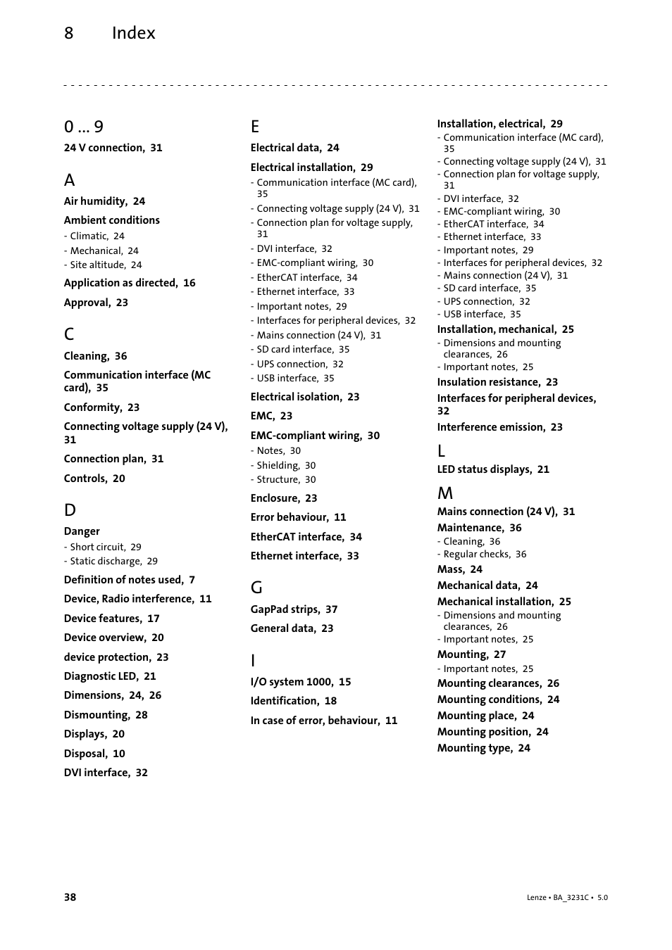 8 index, Index, Index 8 | Lenze Controller 3200 C Operating Instructions User Manual | Page 38 / 40