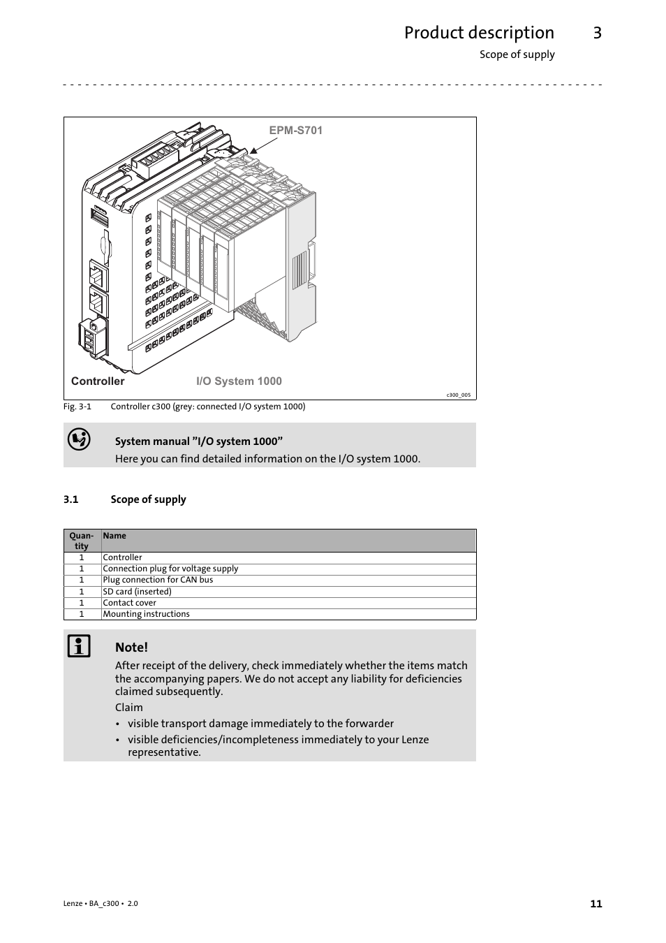 3 product description, 1 scope of supply, Product description | Scope of supply | Lenze c300 Operating Instructions User Manual | Page 11 / 35