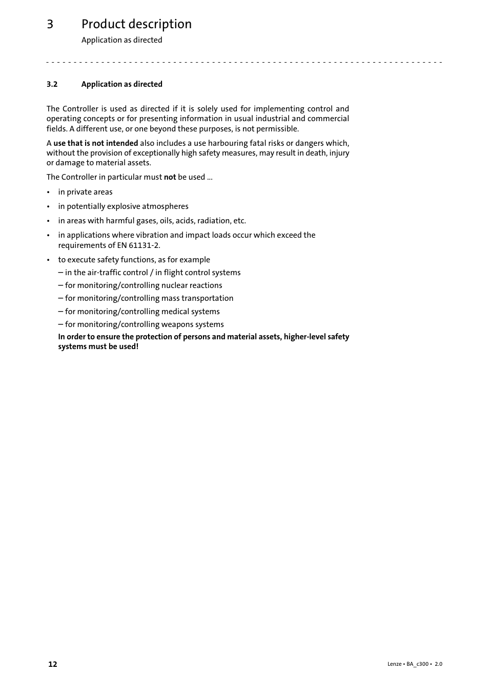 2 application as directed, Application as directed, Product description | Lenze c300 Operating Instructions User Manual | Page 12 / 35