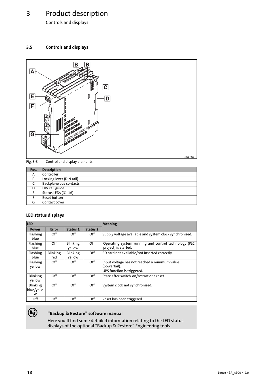 5 controls and displays, Controls and displays, Product description | Lenze c300 Operating Instructions User Manual | Page 16 / 35