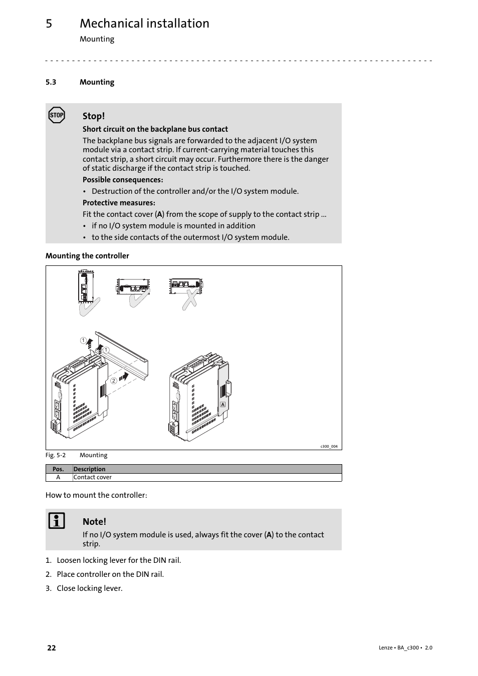 3 mounting, Mounting, Mechanical installation | Lenze c300 Operating Instructions User Manual | Page 22 / 35