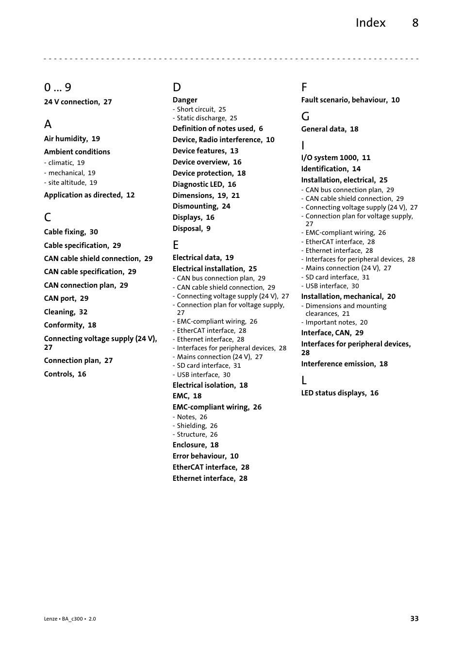 8 index, Index, Index 8 | Lenze c300 Operating Instructions User Manual | Page 33 / 35