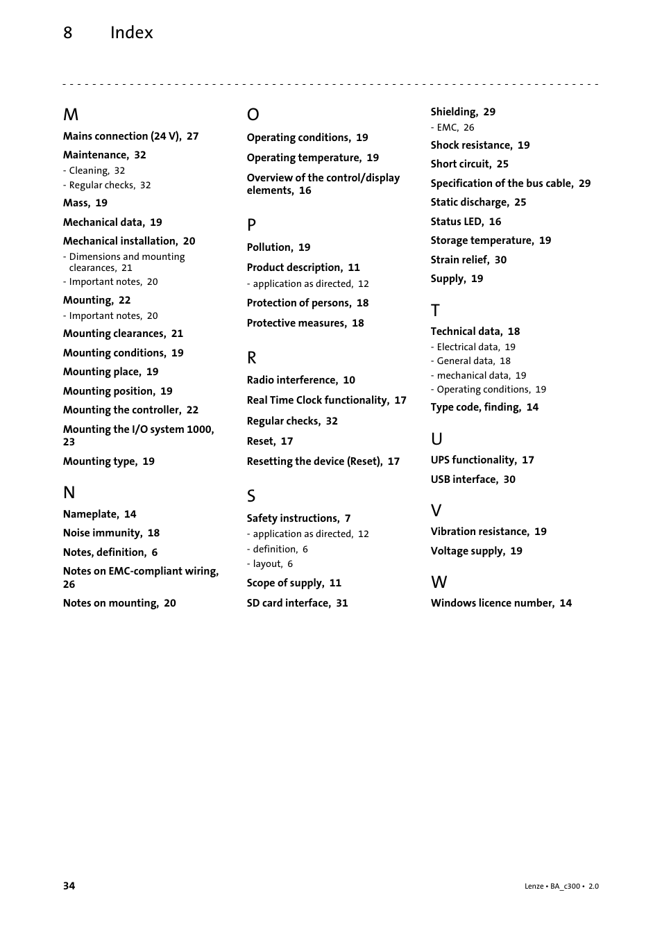 Index 8 | Lenze c300 Operating Instructions User Manual | Page 34 / 35