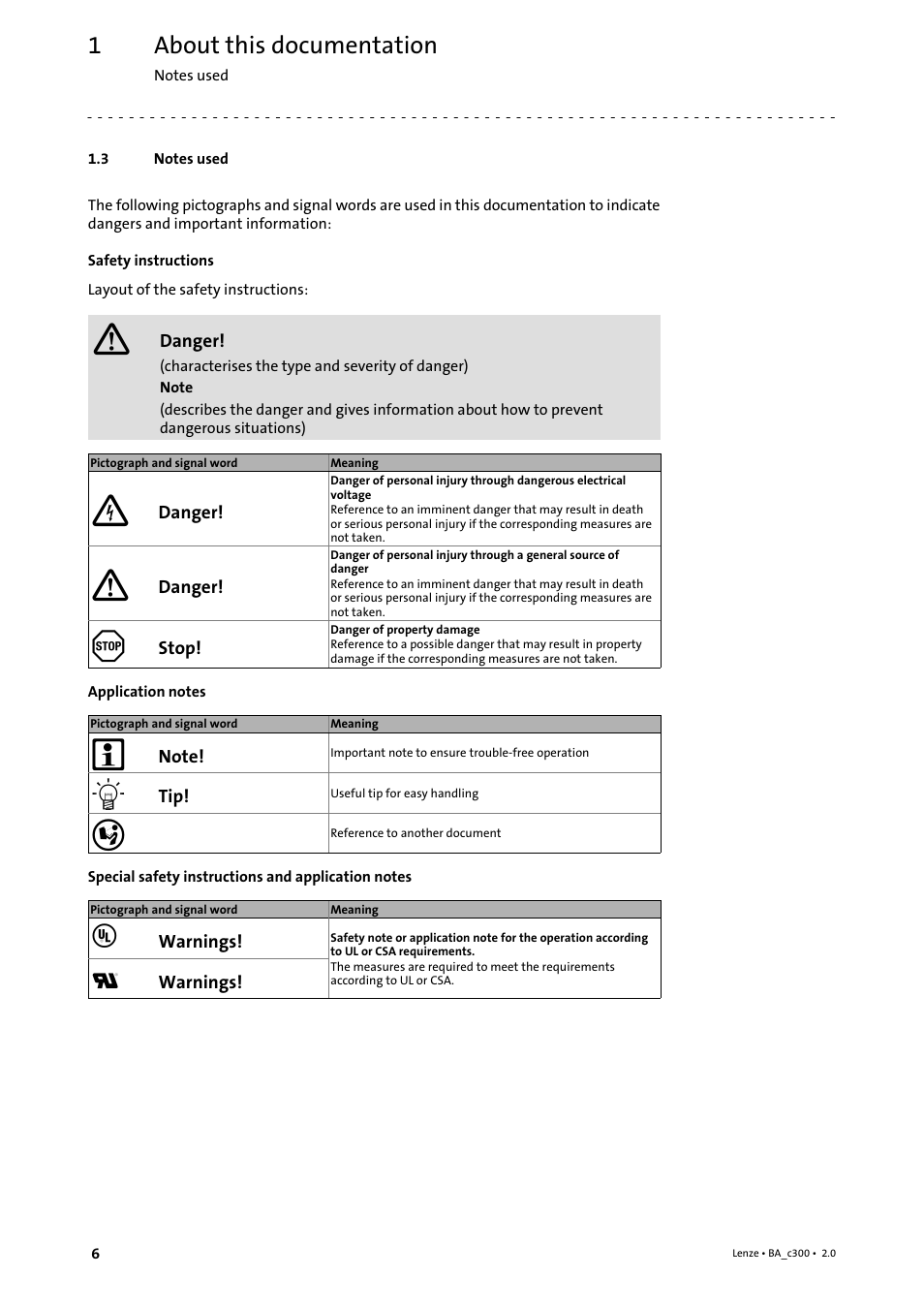 3 notes used, Notes used, About this documentation | Lenze c300 Operating Instructions User Manual | Page 6 / 35