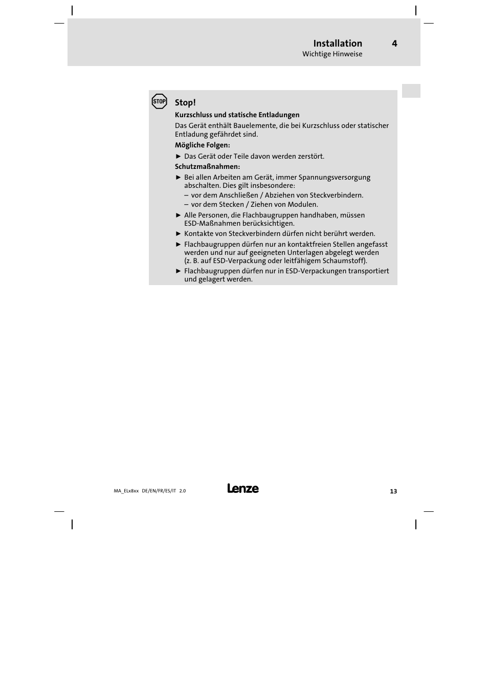 Installation | Lenze EL 9800 Mounting Instructions User Manual | Page 13 / 89