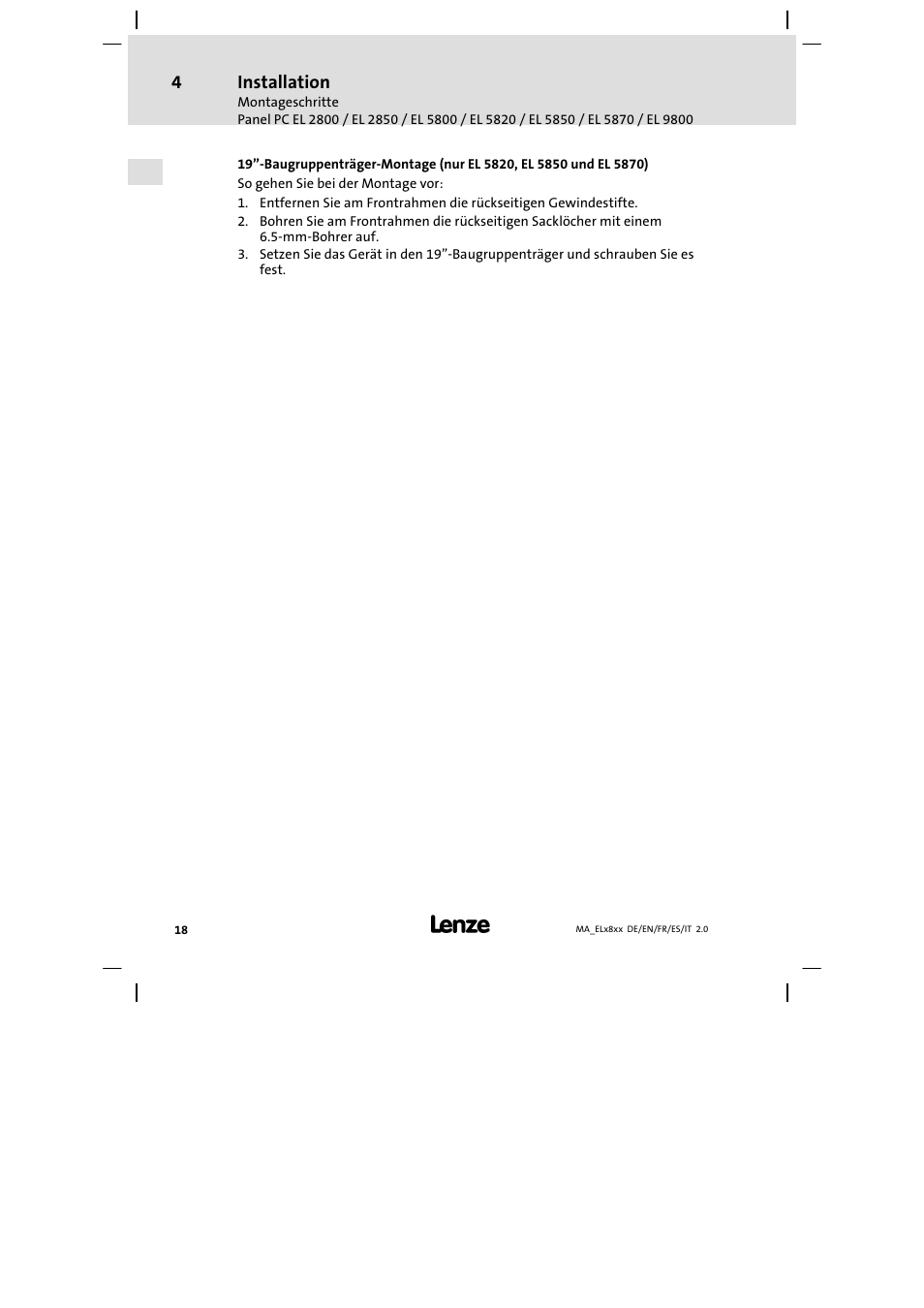 Lenze EL 9800 Mounting Instructions User Manual | Page 18 / 89