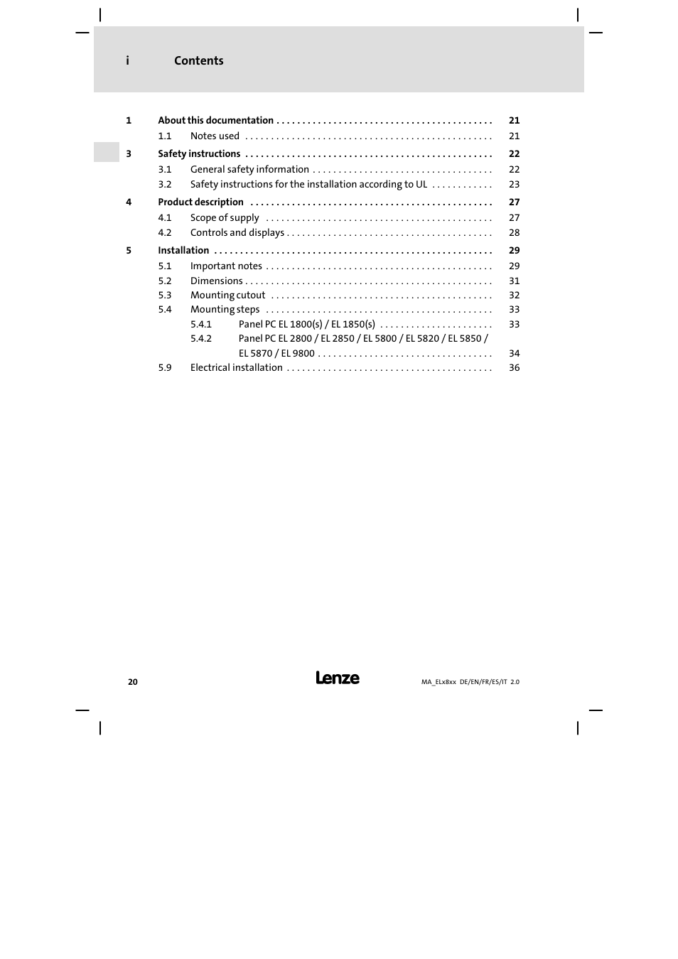 Lenze EL 9800 Mounting Instructions User Manual | Page 20 / 89