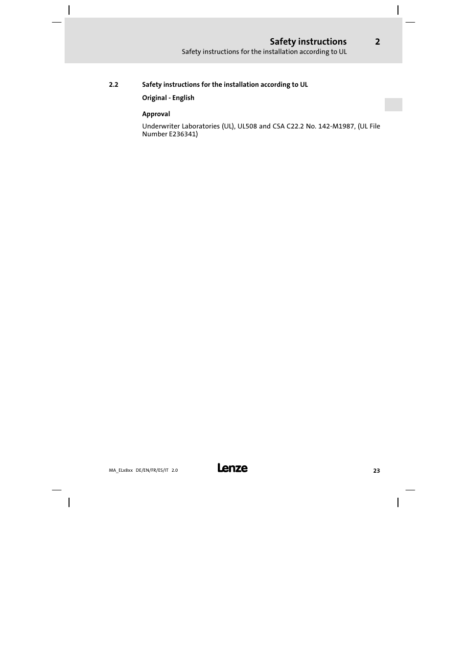Safety instructions | Lenze EL 9800 Mounting Instructions User Manual | Page 23 / 89