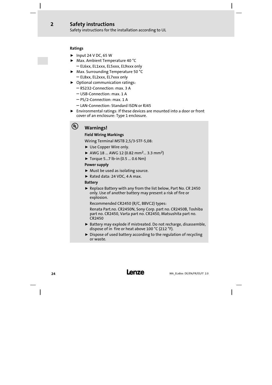Safety instructions | Lenze EL 9800 Mounting Instructions User Manual | Page 24 / 89