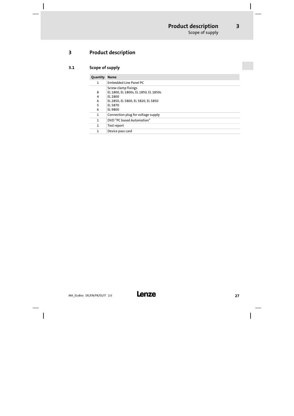 Product description, Scope of supply | Lenze EL 9800 Mounting Instructions User Manual | Page 27 / 89