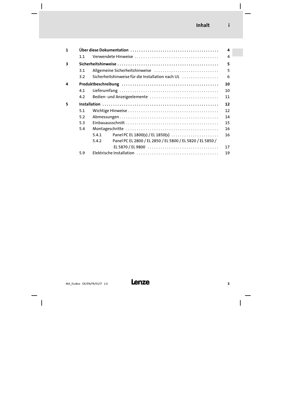 Lenze EL 9800 Mounting Instructions User Manual | Page 3 / 89