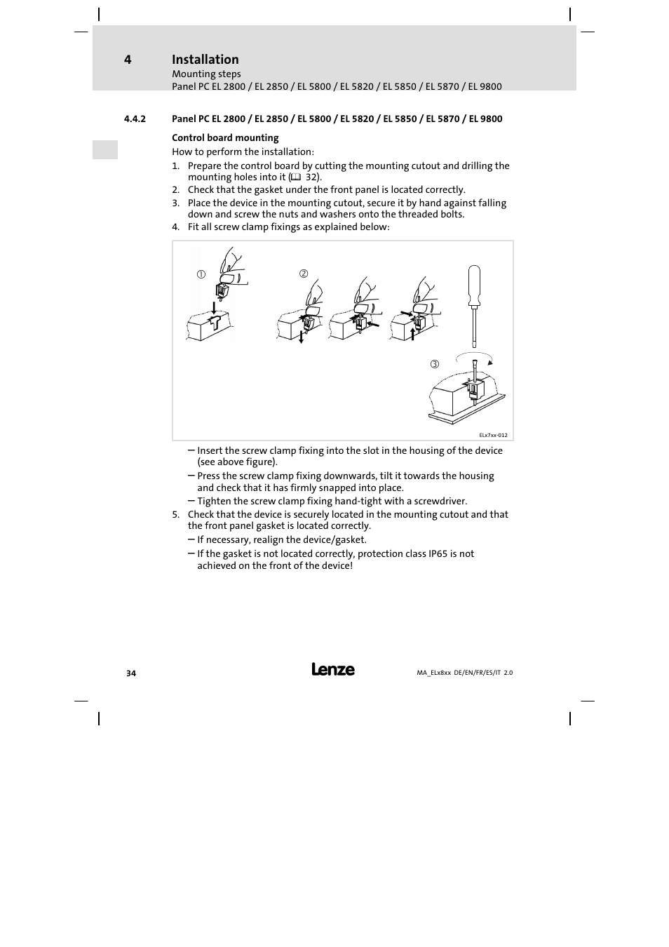 Installation | Lenze EL 9800 Mounting Instructions User Manual | Page 34 / 89