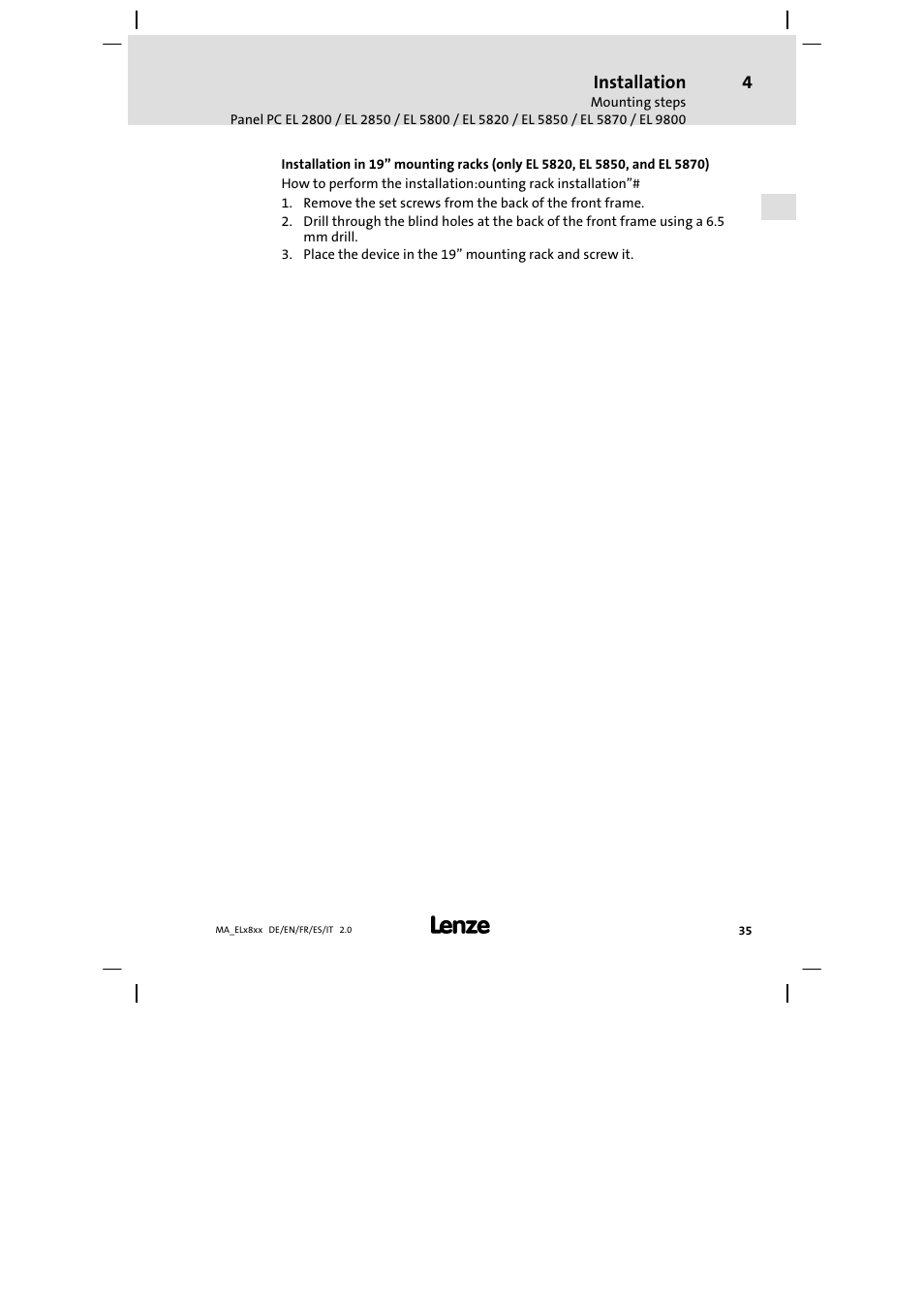 Lenze EL 9800 Mounting Instructions User Manual | Page 35 / 89