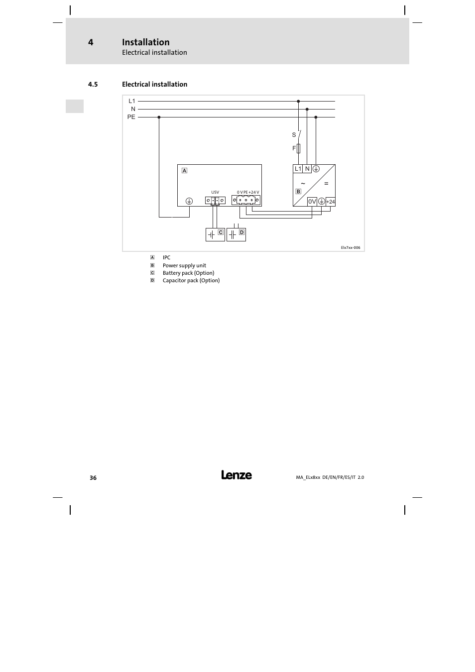 Electrical installation, Installation | Lenze EL 9800 Mounting Instructions User Manual | Page 36 / 89