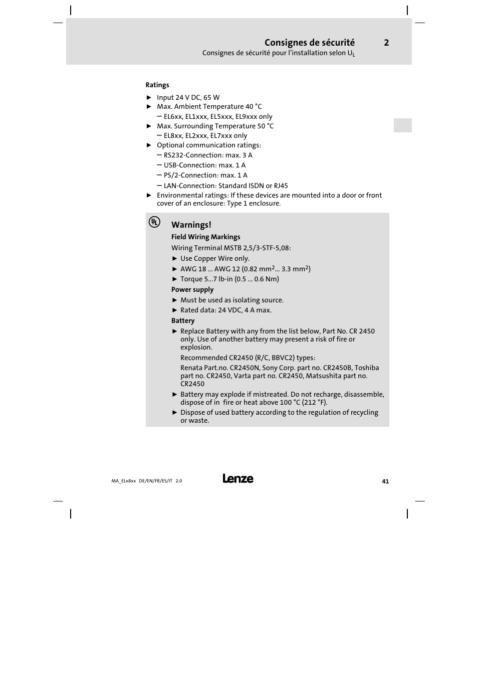 Consignes de sécurité | Lenze EL 9800 Mounting Instructions User Manual | Page 41 / 89