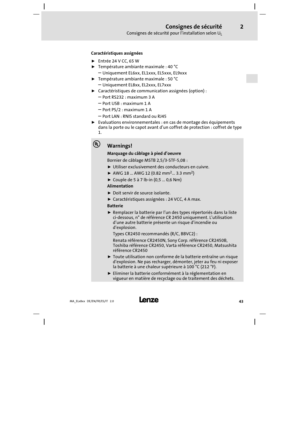 Consignes de sécurité | Lenze EL 9800 Mounting Instructions User Manual | Page 43 / 89