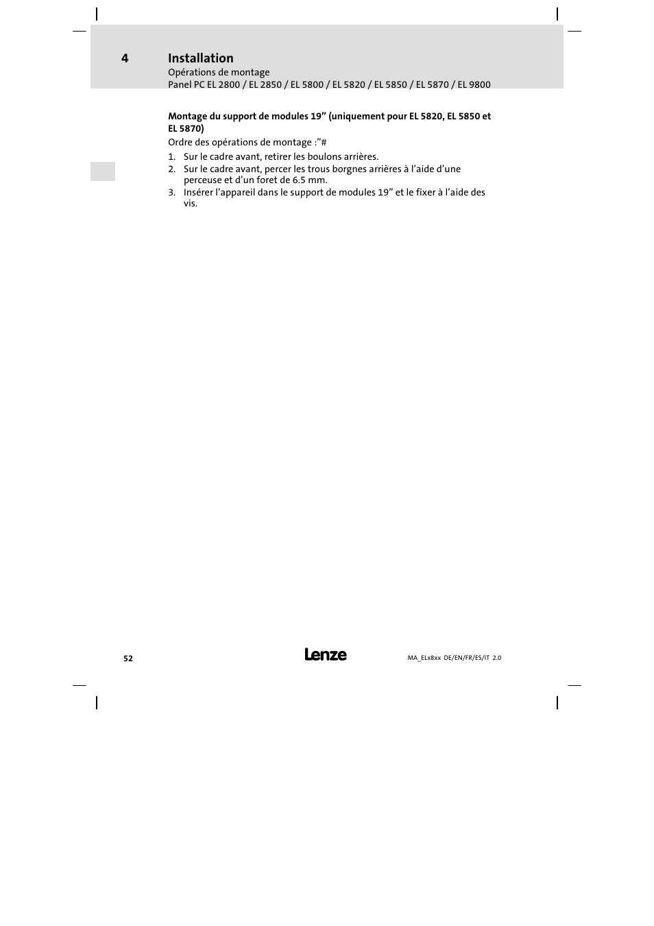 Lenze EL 9800 Mounting Instructions User Manual | Page 52 / 89