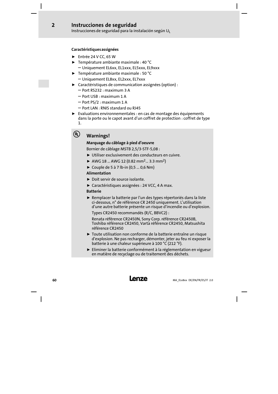 Instrucciones de seguridad | Lenze EL 9800 Mounting Instructions User Manual | Page 60 / 89