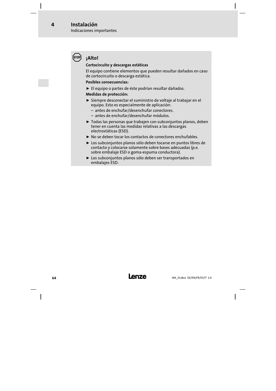 Instalación | Lenze EL 9800 Mounting Instructions User Manual | Page 64 / 89