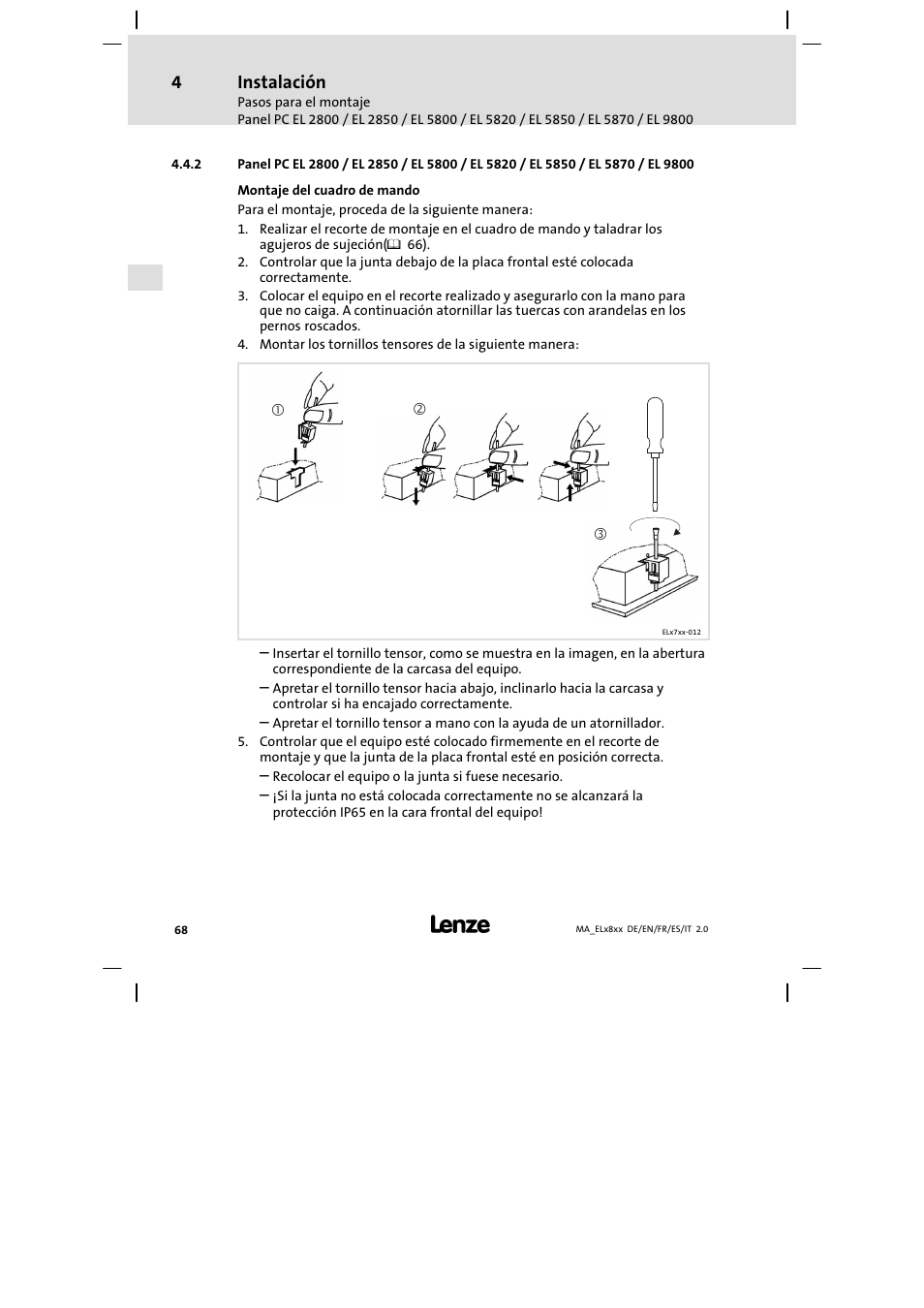 Instalación | Lenze EL 9800 Mounting Instructions User Manual | Page 68 / 89