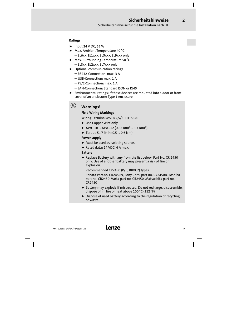 Sicherheitshinweise | Lenze EL 9800 Mounting Instructions User Manual | Page 7 / 89