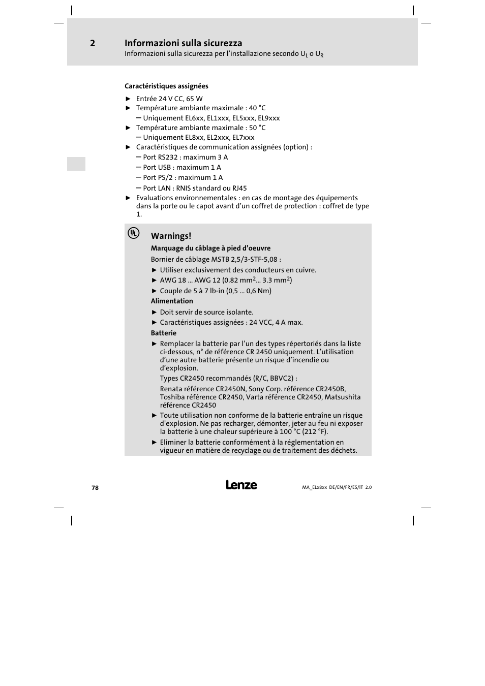 Informazioni sulla sicurezza | Lenze EL 9800 Mounting Instructions User Manual | Page 78 / 89