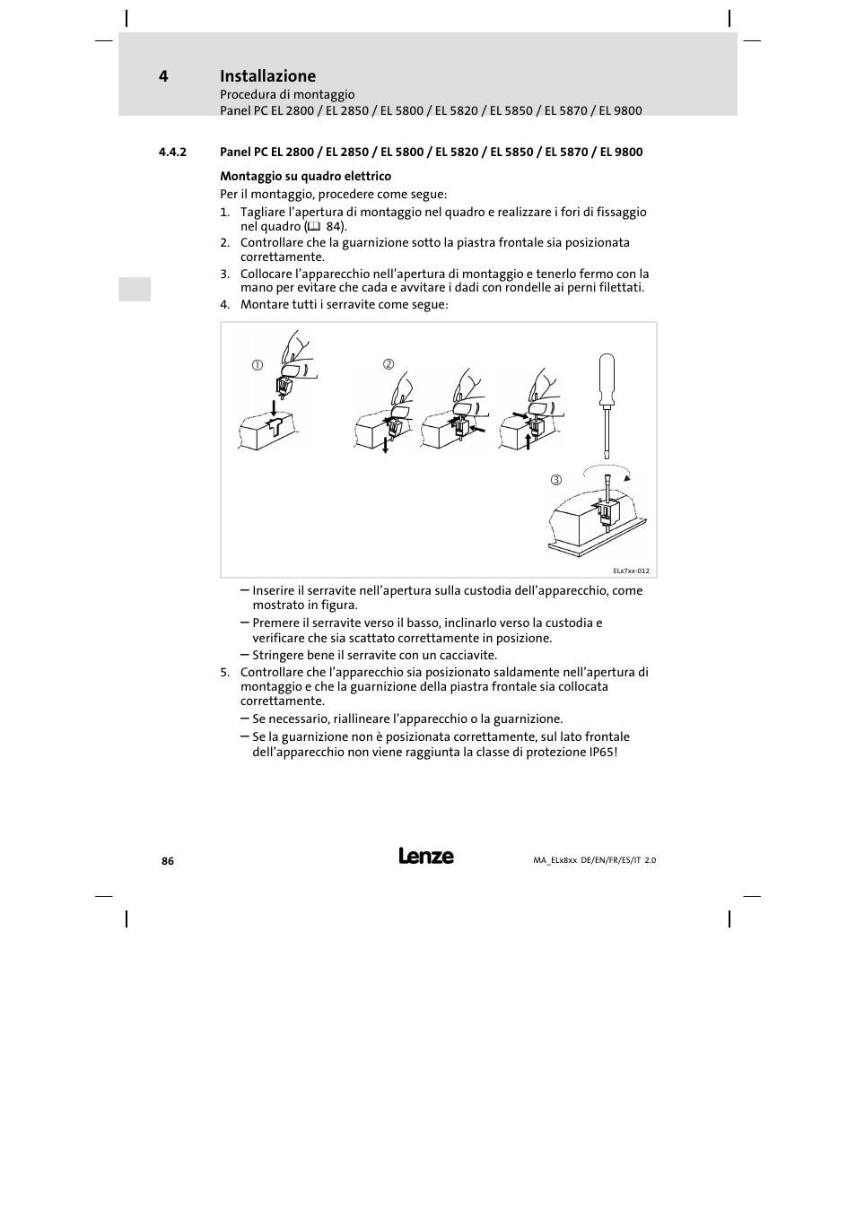 Installazione | Lenze EL 9800 Mounting Instructions User Manual | Page 86 / 89