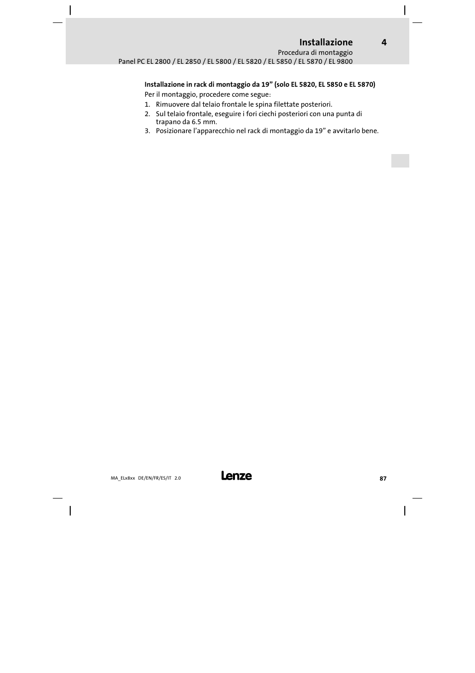 Lenze EL 9800 Mounting Instructions User Manual | Page 87 / 89