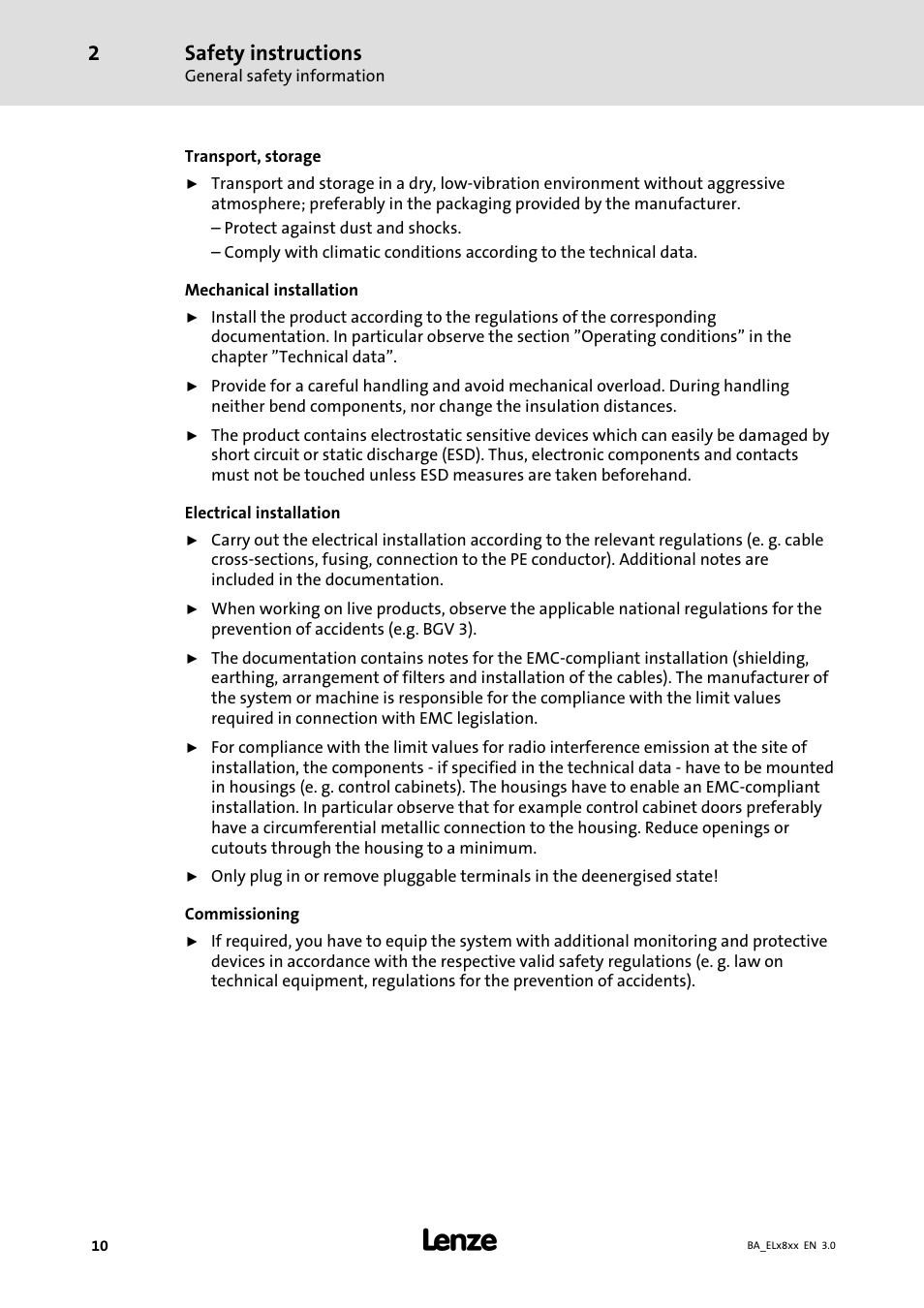 Safety instructions | Lenze EL 9800 Operating Instructions User Manual | Page 10 / 57