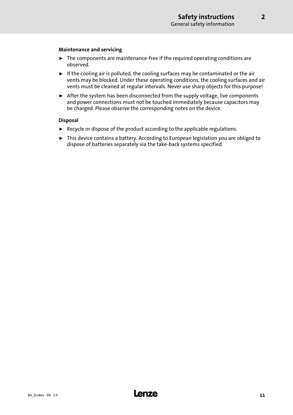 Safety instructions | Lenze EL 9800 Operating Instructions User Manual | Page 11 / 57