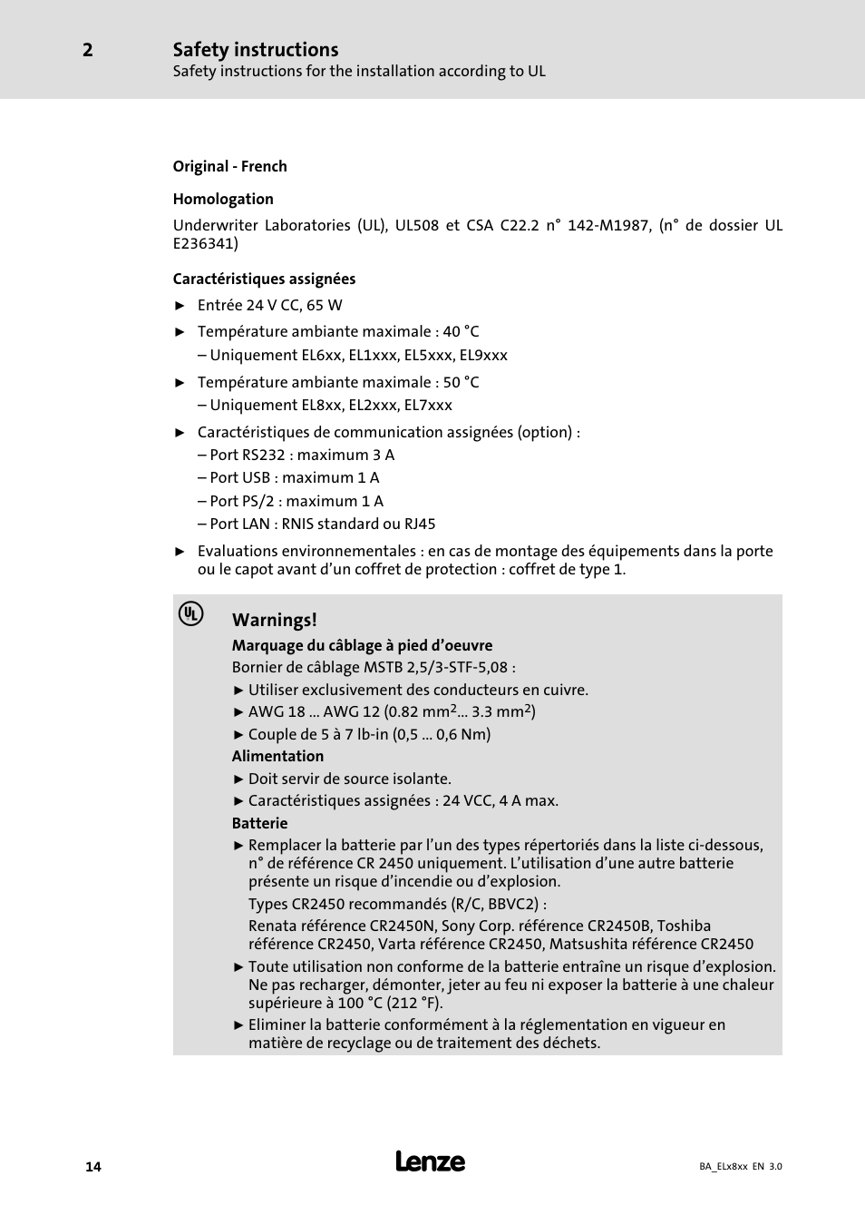 Safety instructions | Lenze EL 9800 Operating Instructions User Manual | Page 14 / 57