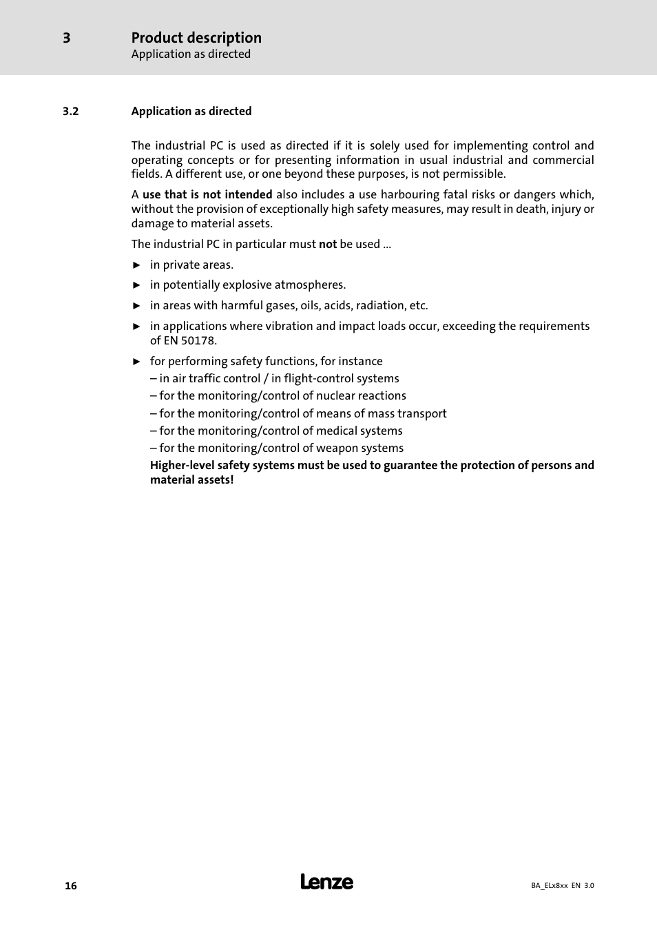 Application as directed, Product description | Lenze EL 9800 Operating Instructions User Manual | Page 16 / 57