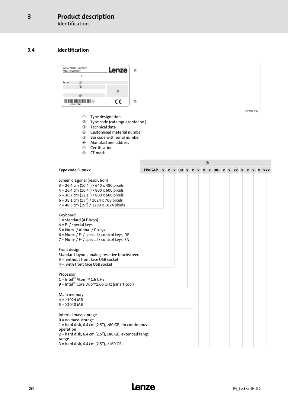Identification, Product description | Lenze EL 9800 Operating Instructions User Manual | Page 20 / 57