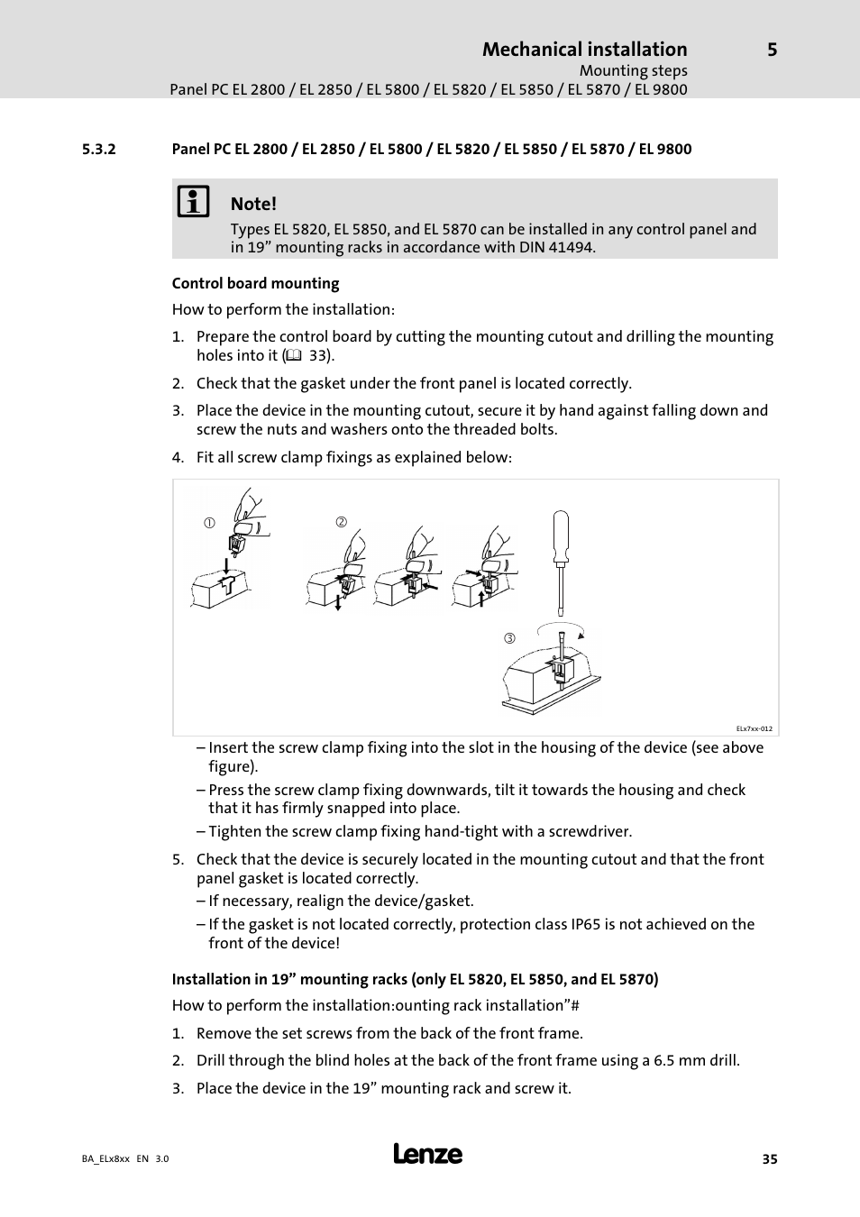Mechanical installation | Lenze EL 9800 Operating Instructions User Manual | Page 35 / 57