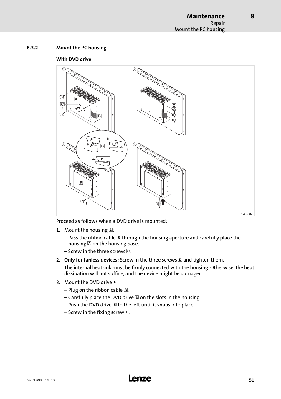 Mount the pc housing, Maintenance | Lenze EL 9800 Operating Instructions User Manual | Page 51 / 57