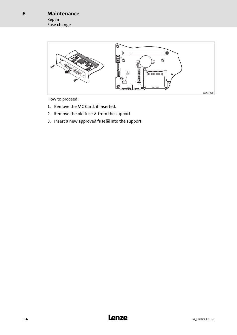 Maintenance, Repair fuse change | Lenze EL 9800 Operating Instructions User Manual | Page 54 / 57